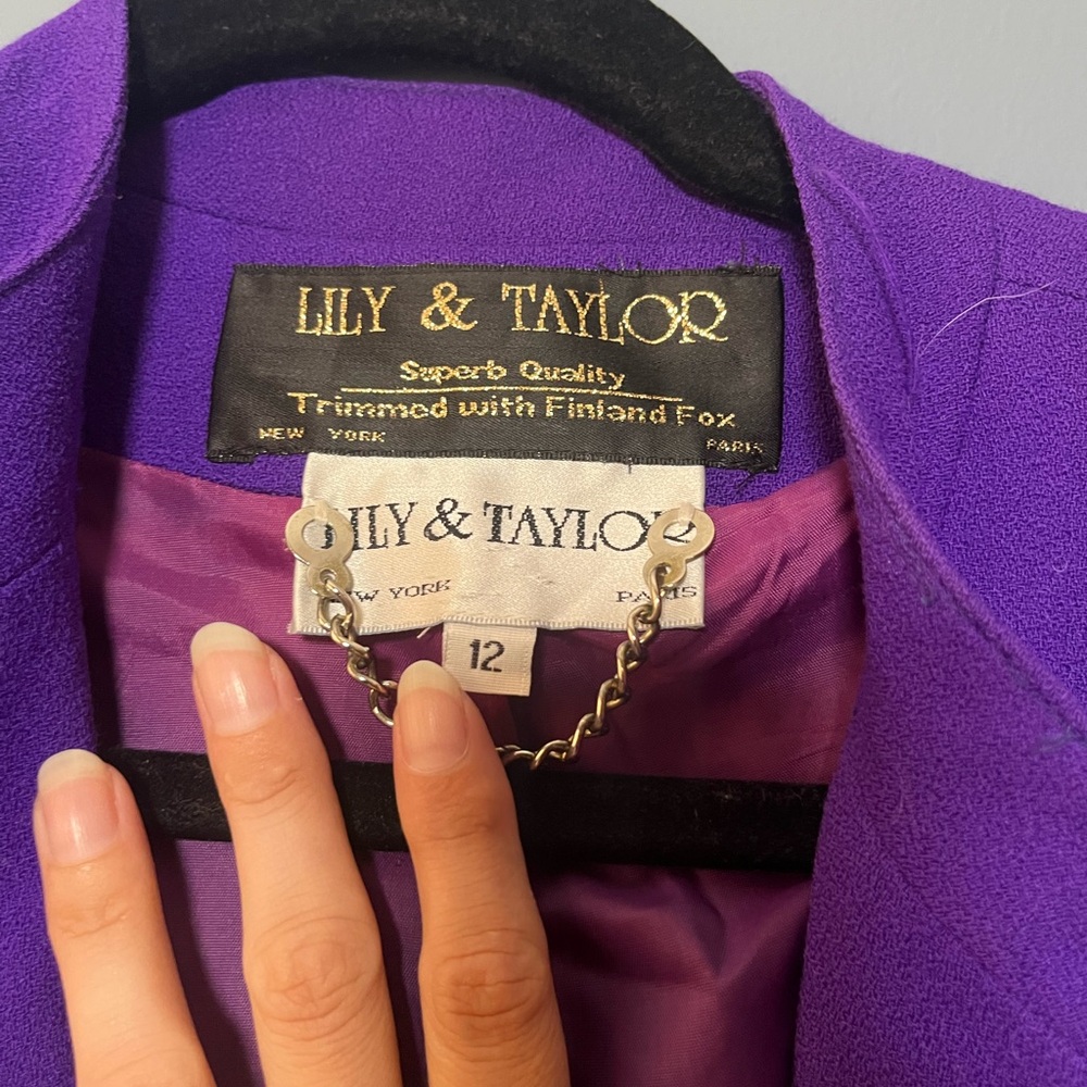 LILY and Taylor New York Fox Fur Sleeve Blazer and Skirt Suit Size 12 - Picture 3 of 6